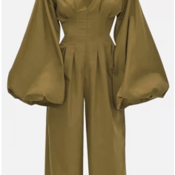 Andrea Iyamah Pants - Andrea Iyamah Green Balloon Sleeve Jumpsuit
